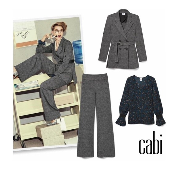 CABI Women’s 3740 Bond Trouser Pant Sz 8L Glen Plaid Grey NWT Side Zip Wide Leg - Picture 11 of 14